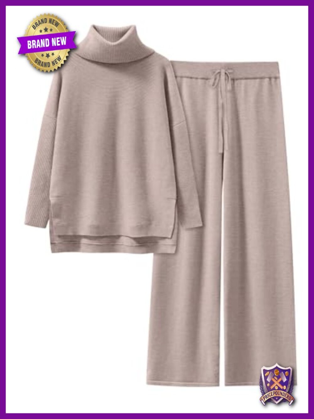 Oversized Turtleneck Sweater Set with Wide Leg Pants Cozy 2 Piece Lounge Set